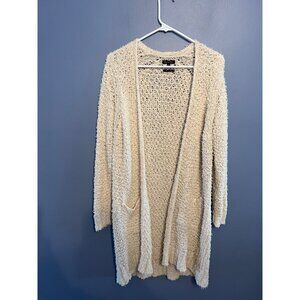 Massimo Dutti Women’s Open Knit Pockets Cream Colored Duster Cardigan SZ S Italy